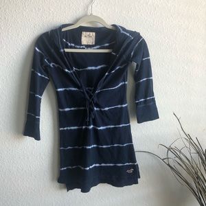 Hollister hooded 3/4 sleeve Henley with stripes